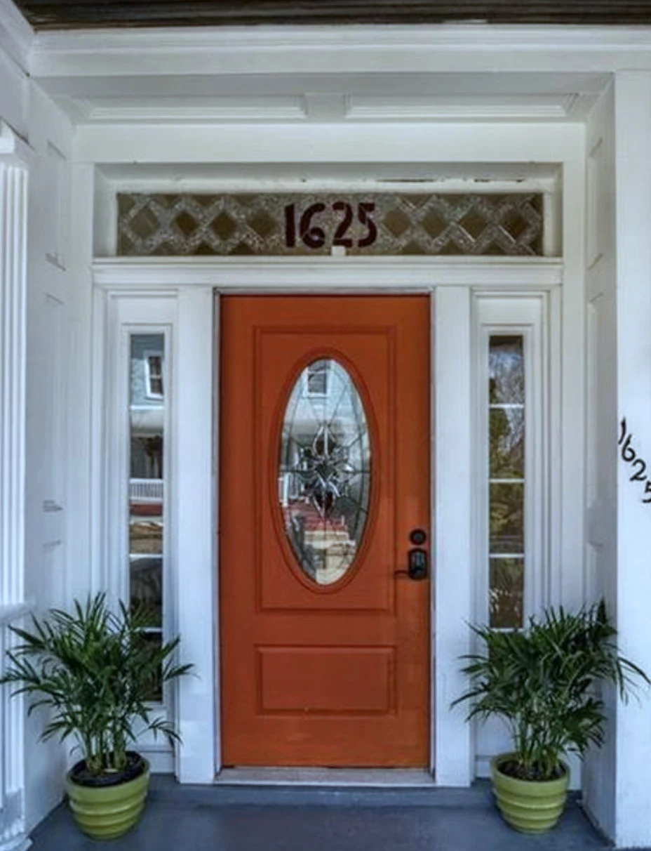 Front door — restored oval window and 1625 numerals