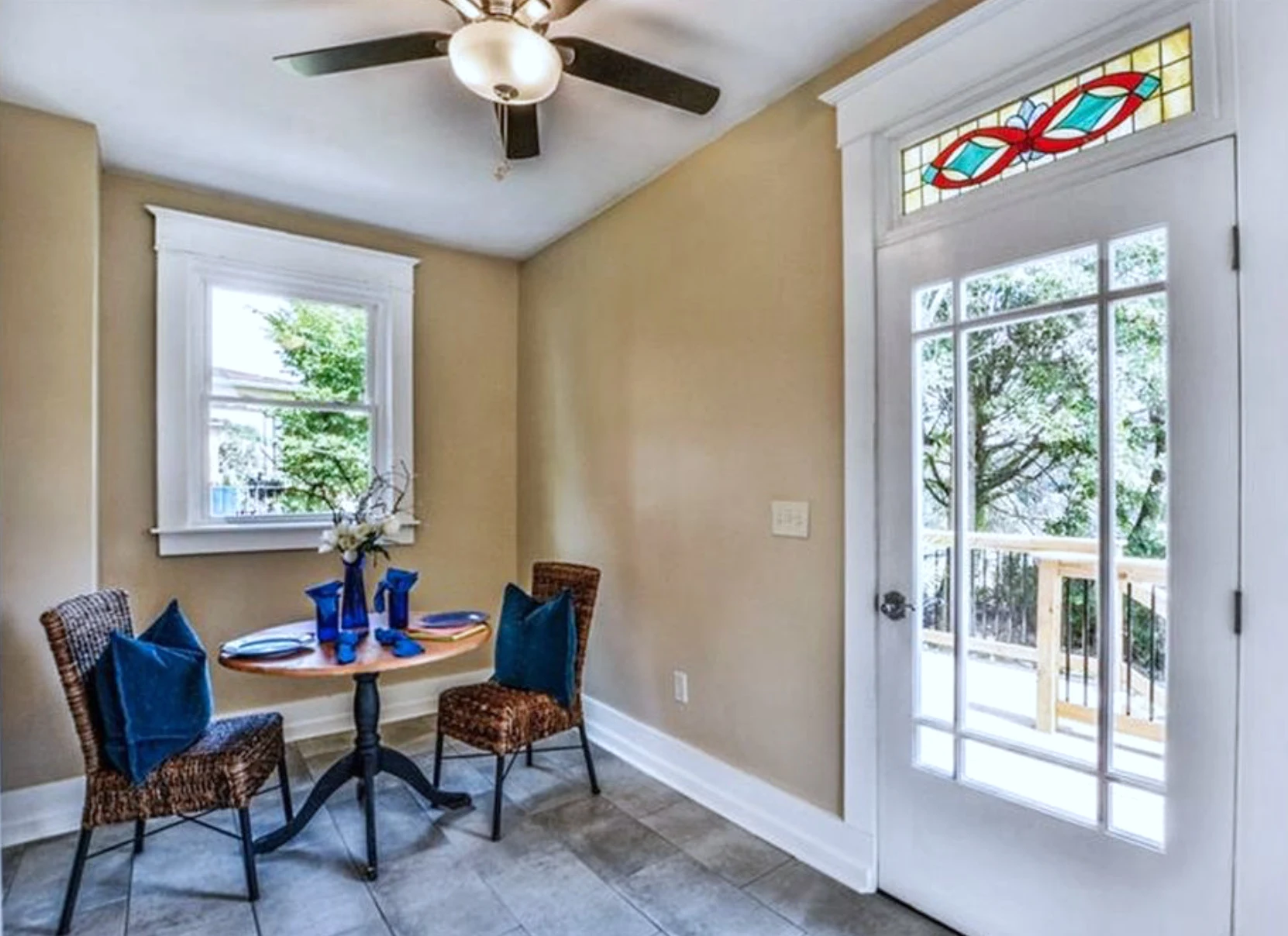 Breakfast nook — preserved stained-glass transom
