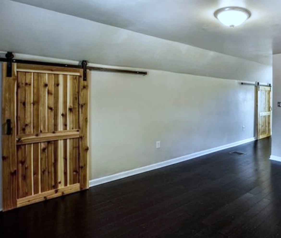 Finished attic — sliding cedar barn doors