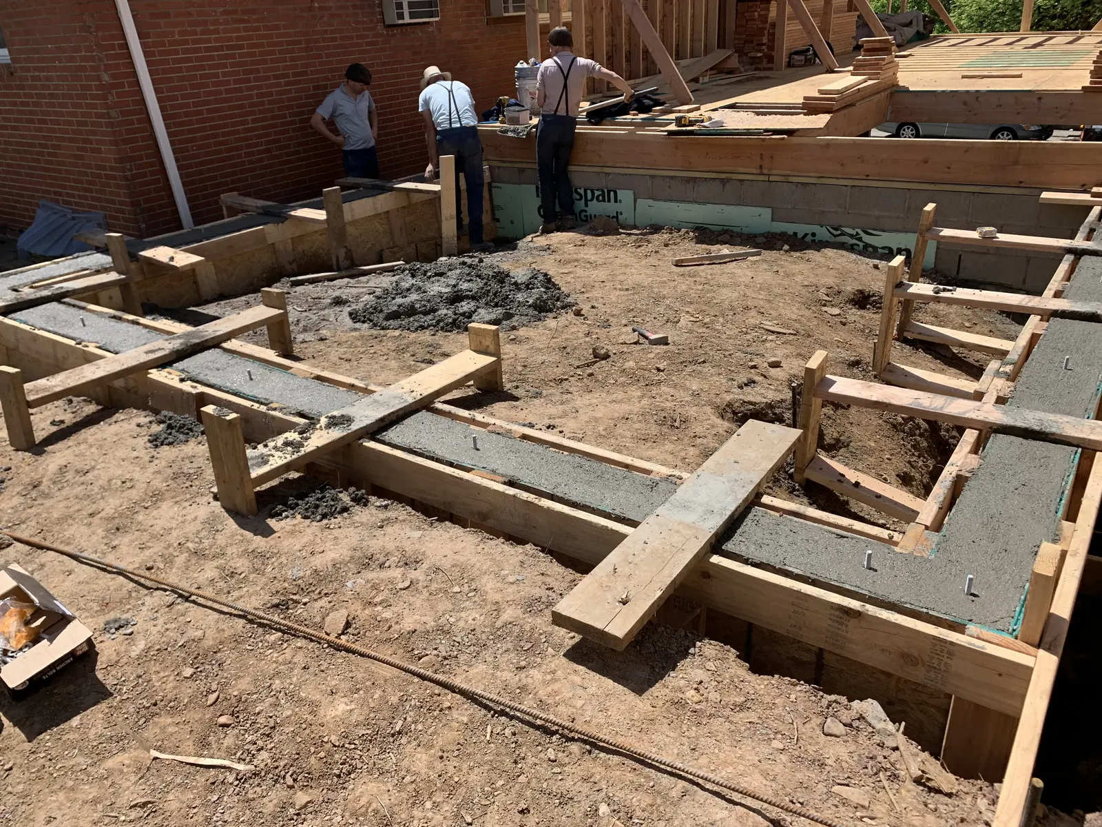 Formed concrete footings and grade beams poured for a Pittsburgh addition